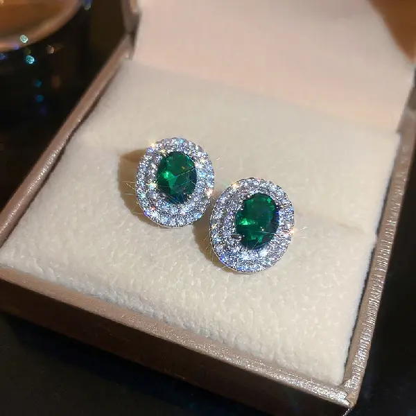 4# Silver Needle-Silver-Green-Oval,tkmbeautysupply.com