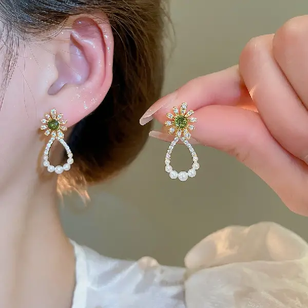 8# Silver Needle-Gold-Green-Flower-Pearl,tkmbeautysupply.com