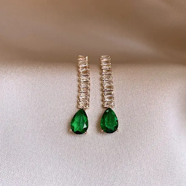 16# Silver Needle-Gold-Green-Water Drop Pendant,tkmbeautysupply.com