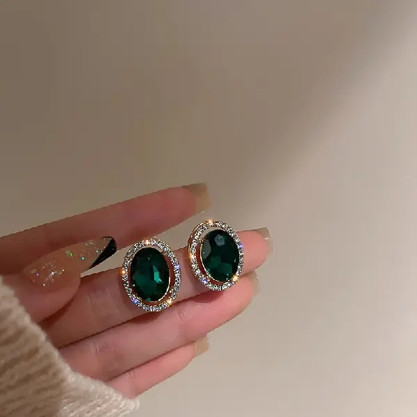 28# Silver Needle-Green-Oval-Diamond-encrusted,tkmbeautysupply.com