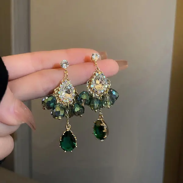 33# Silver Needle-Green-Water Drop Tassel,tkmbeautysupply.com