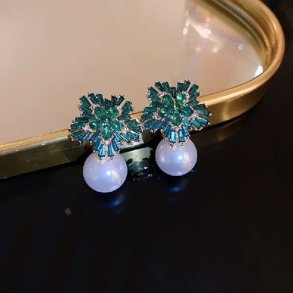 50# Silver Needle-Green-Flower-Pearl,tkmbeautysupply.com
