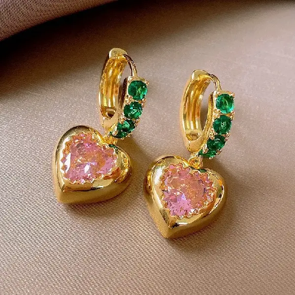 72# earrings-pink-green-love,tkmbeautysupply.com