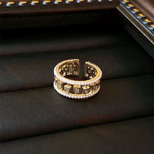 6# Ring-Golden Pearl Hollow Square,tkmbeautysupply.com