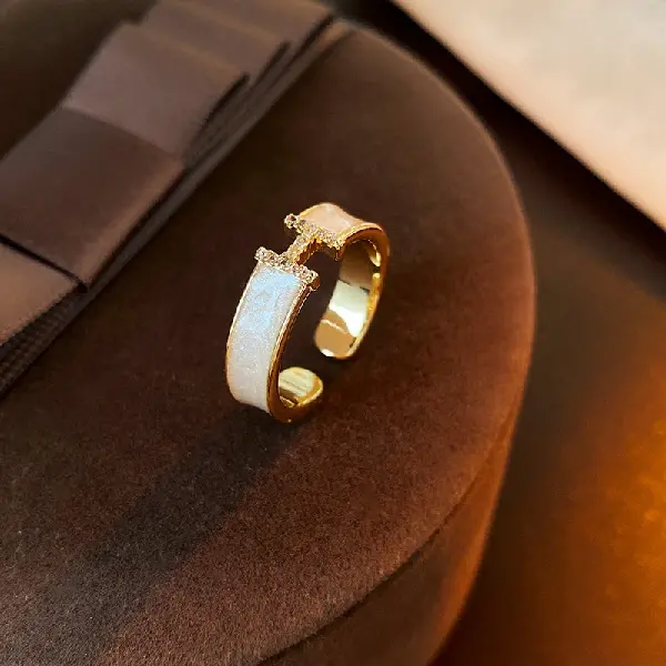 13# real gold electroplated oil dripping zircon letter H open ring,tkmbeautysupply.com