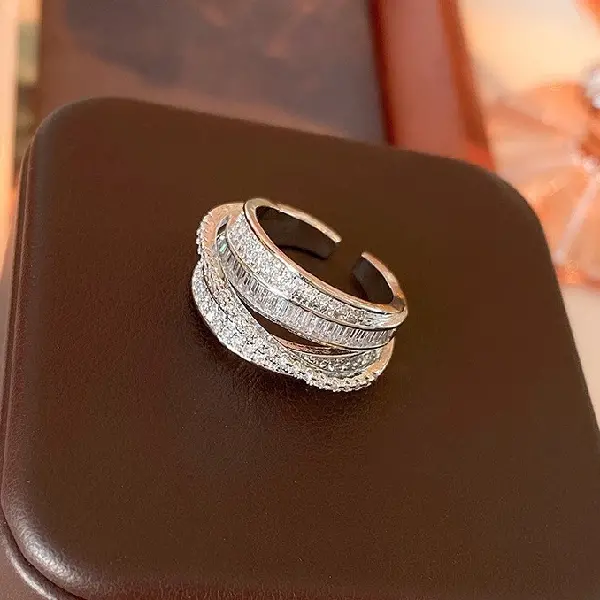 16# white gold zircon multi-layer open ring,tkmbeautysupply.com