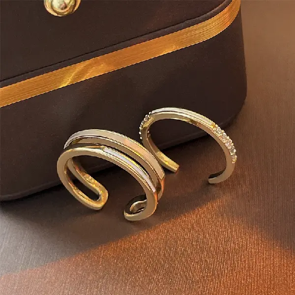 20# real gold electroplated zircon double layer open ring,tkmbeautysupply.com