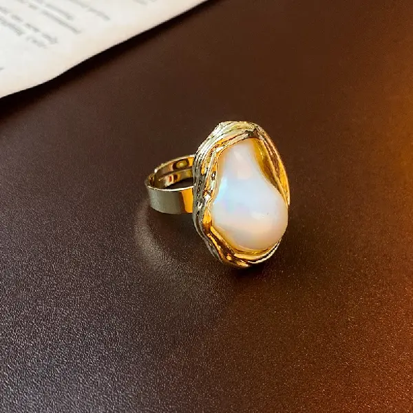 23# Geometric Irregular Pearl Open Ring,tkmbeautysupply.com