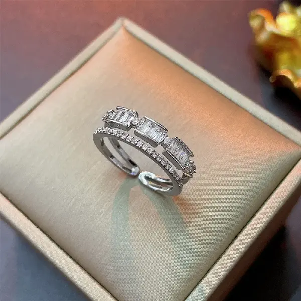 29# real gold electroplated zircon double layer open ring,tkmbeautysupply.com