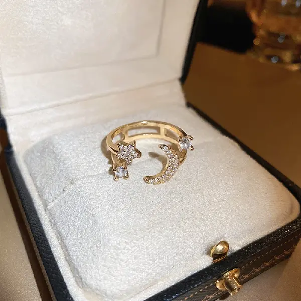 49#Zircon Moon Star Open Ring,tkmbeautysupply.com