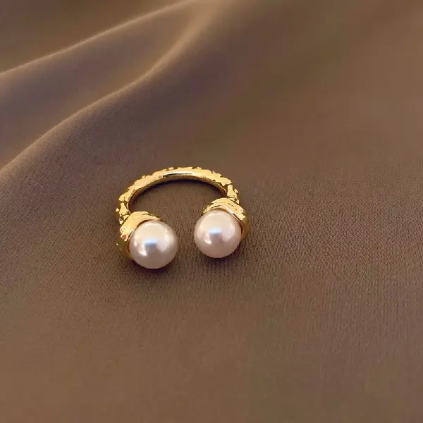 Gold* pleated pearl open ring,tkmbeautysupply.com