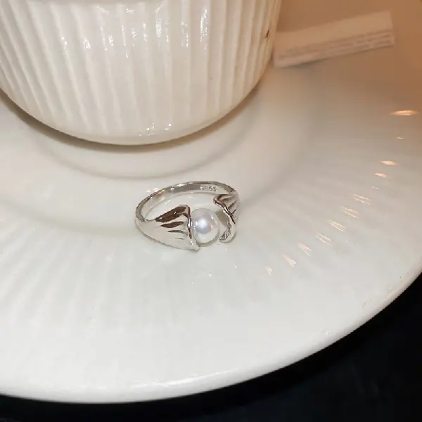 Irregular wavy fishtail pearl open ring,tkmbeautysupply.com