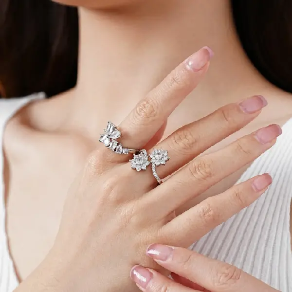 72# zircon water drop square open ring,tkmbeautysupply.com