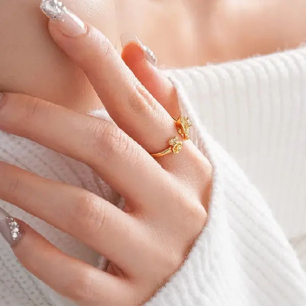 76# zircon rose open ring (real gold plating),tkmbeautysupply.com