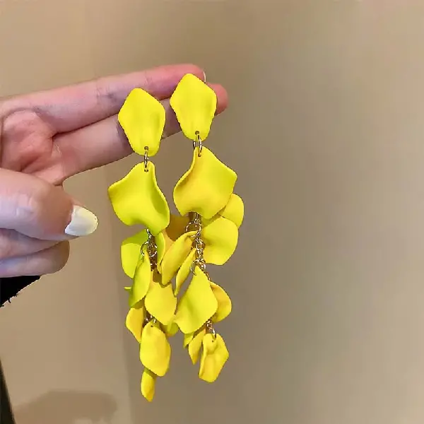 Yellow-Rose Petal Tassel Earrings,tkmbeautysupply.com
