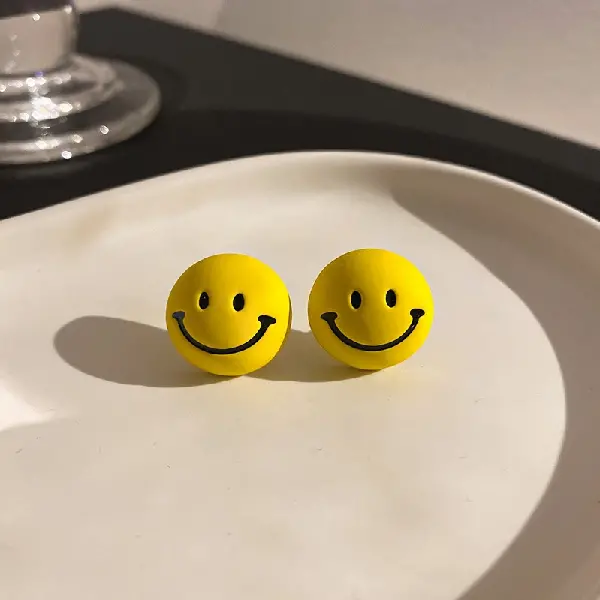 Silver Needle Smiley Face Stud Earrings,tkmbeautysupply.com