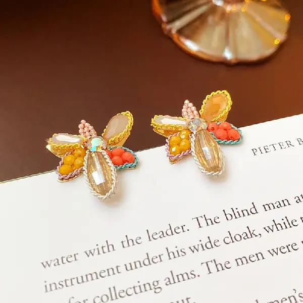 Silver Needle Diamond Crystal Flower Stud Earrings,tkmbeautysupply.com