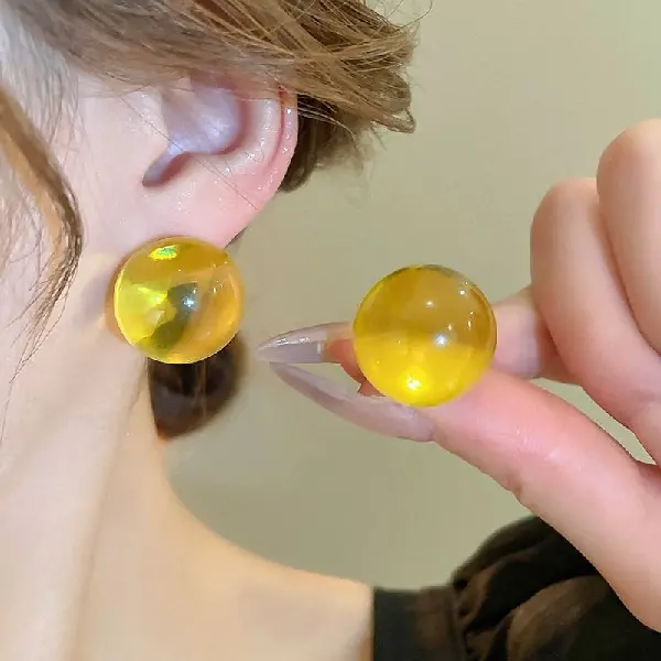 Silver Needle Round Resin Stud Earrings (21mm),tkmbeautysupply.com
