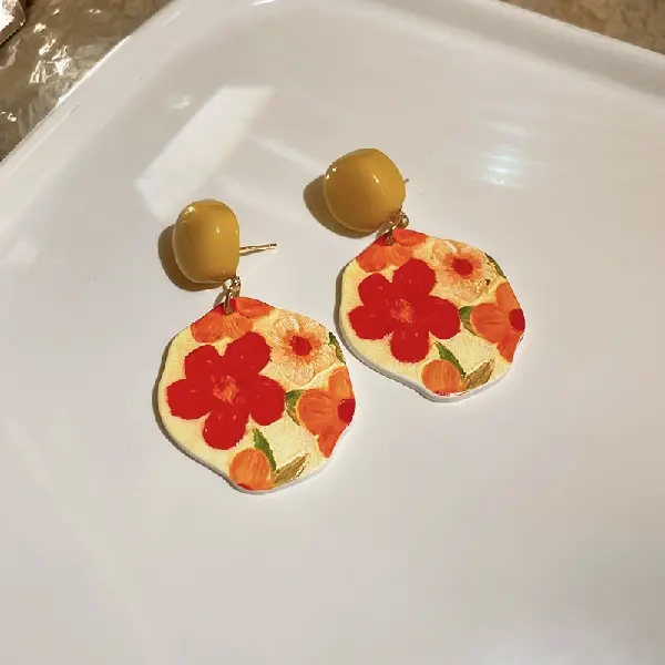 Silver Needle Acrylic Geometric Irregular Flower Stud Earrings,tkmbeautysupply.com