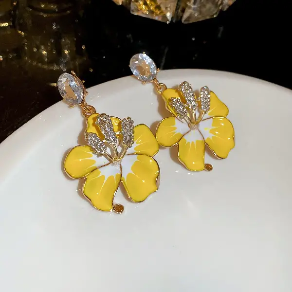 Steel needle set diamond oil drop flower pendant earrings,tkmbeautysupply.com