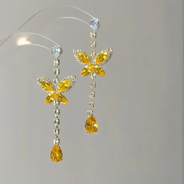 Silver Needle Zircon Butterfly Drop Pendant Earrings,tkmbeautysupply.com