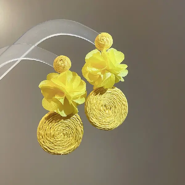Silver needle fabric flower round pendant earrings,tkmbeautysupply.com