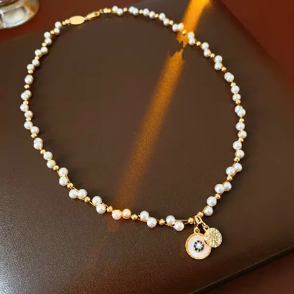 Necklace-gold-white (real gold plating),tkmbeautysupply.com