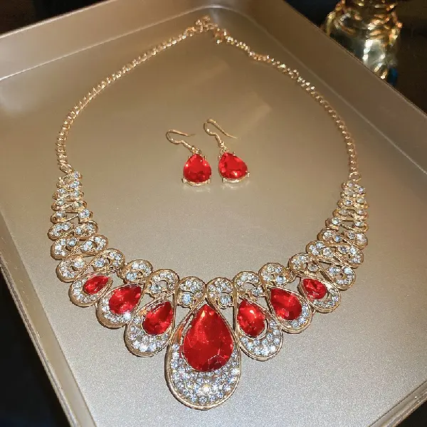 4# Two-piece set-Diamond drop ear hook necklace,tkmbeautysupply.com