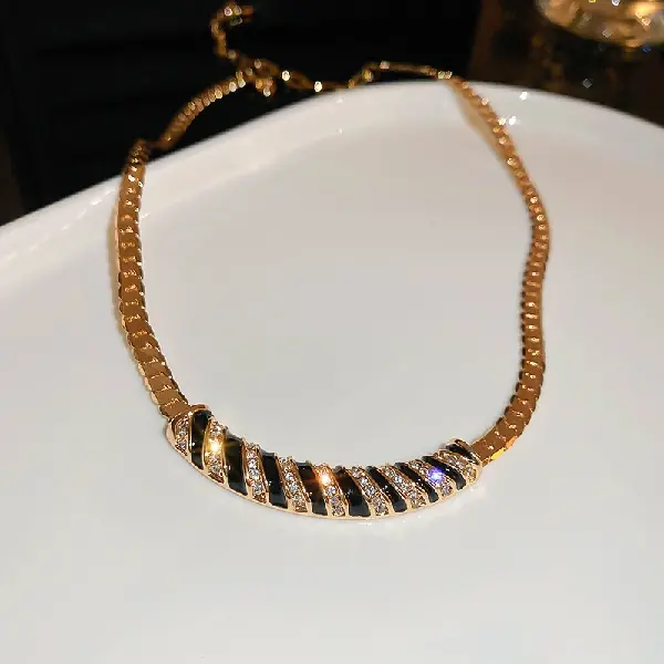 8# necklace-diamond curved oil dripping necklace (real gold plating).,tkmbeautysupply.com