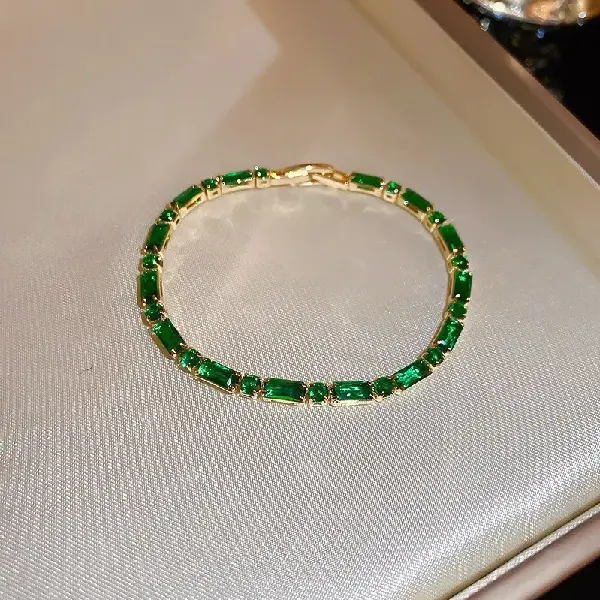 6# bracelet-gold-green (14k real gold plating),tkmbeautysupply.com
