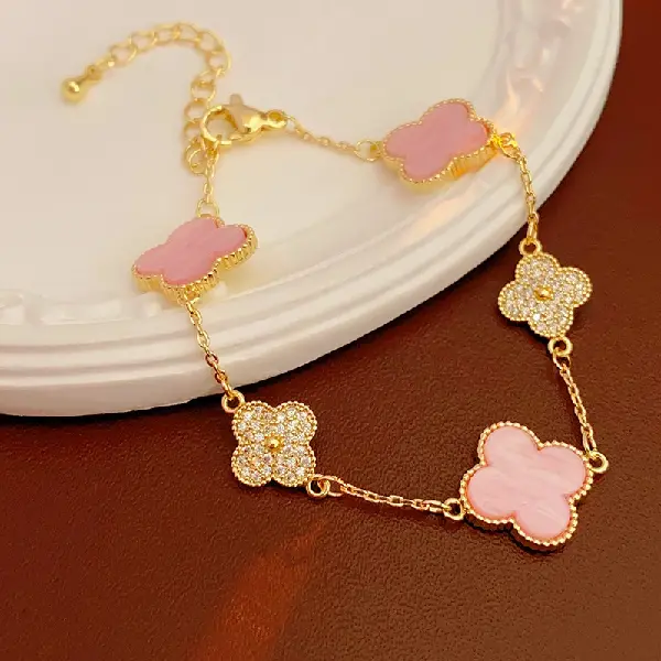 21# bracelet-gold-pink (14K real gold plating),tkmbeautysupply.com