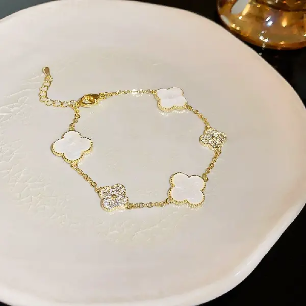 26# bracelet-gold-white (14K real gold plating),tkmbeautysupply.com