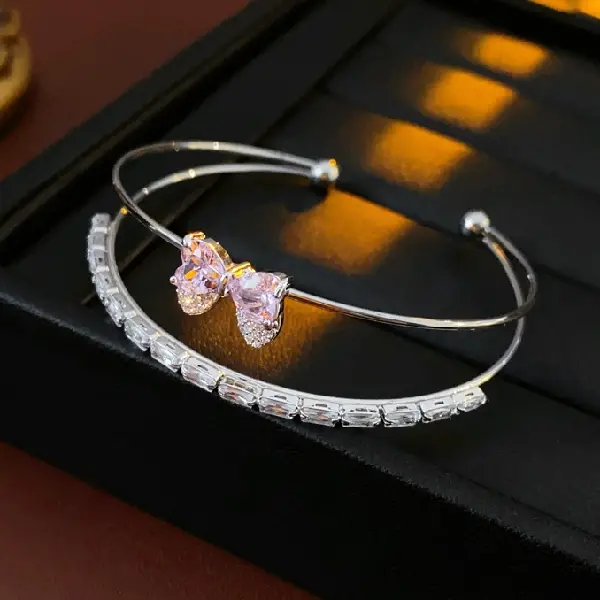41# zircon bow double-layer open bracelet,tkmbeautysupply.com