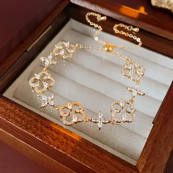 54# Gold-Flower Zircon Adjustable Bracelet,tkmbeautysupply.com