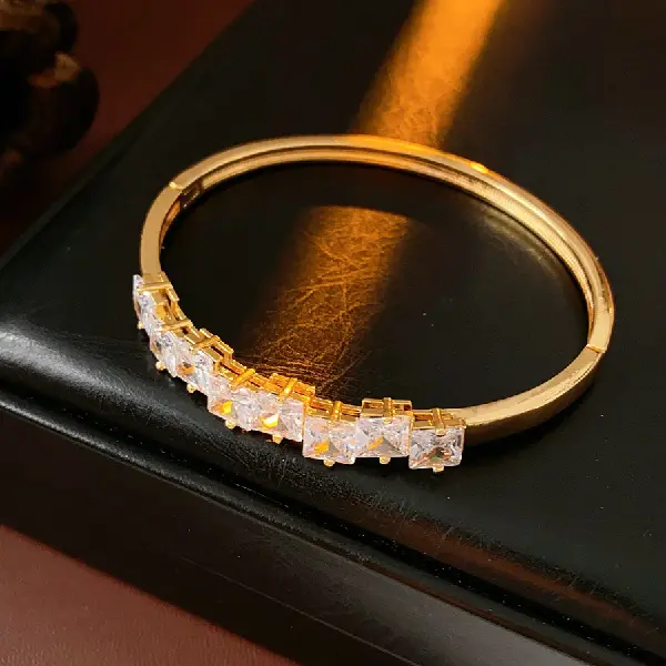 58# gold zircon square buckle bracelet,tkmbeautysupply.com