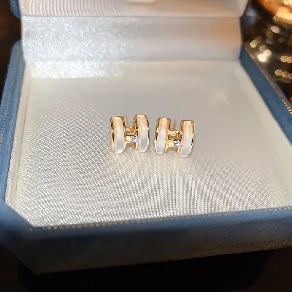 Silver Needle Zircon Letter H Stud Earrings,tkmbeautysupply.com