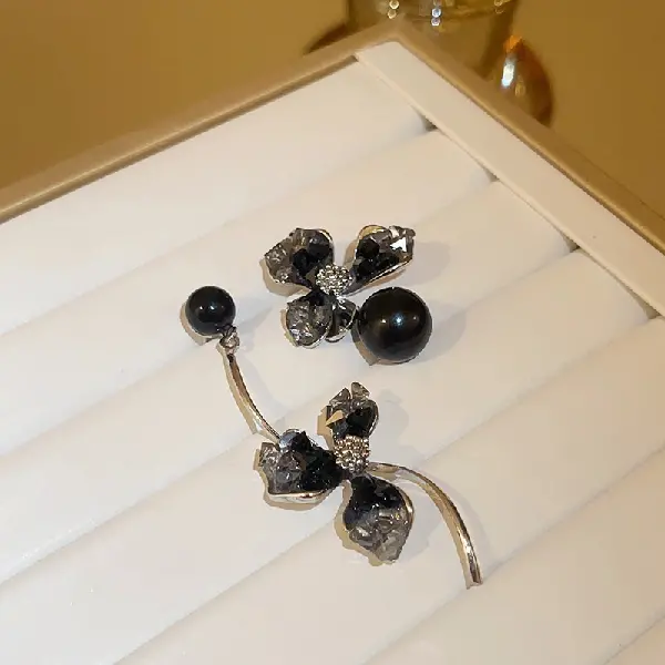 Silver Needle Asymmetrical Crystal Flower Medallion Ball Earrings,tkmbeautysupply.com