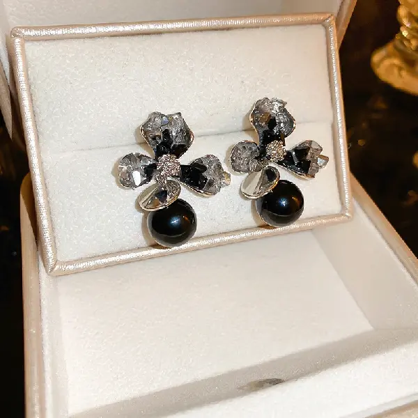 Silver Needle Crystal Flower Earrings,tkmbeautysupply.com