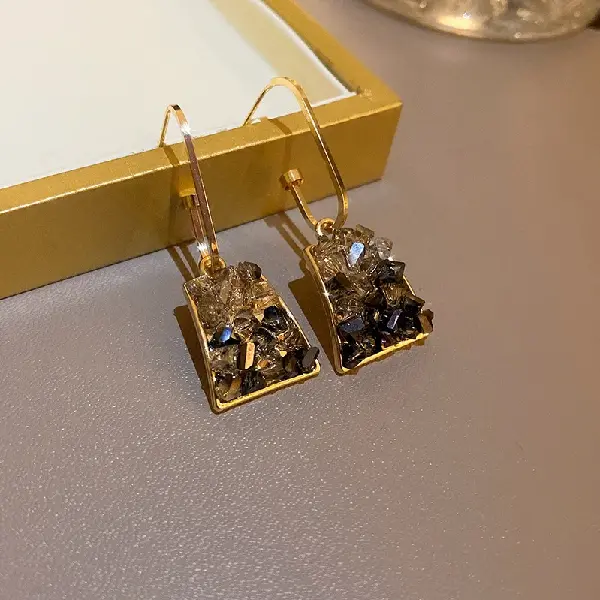 Silver Needle Crystal Trapezoidal Stud Earrings,tkmbeautysupply.com