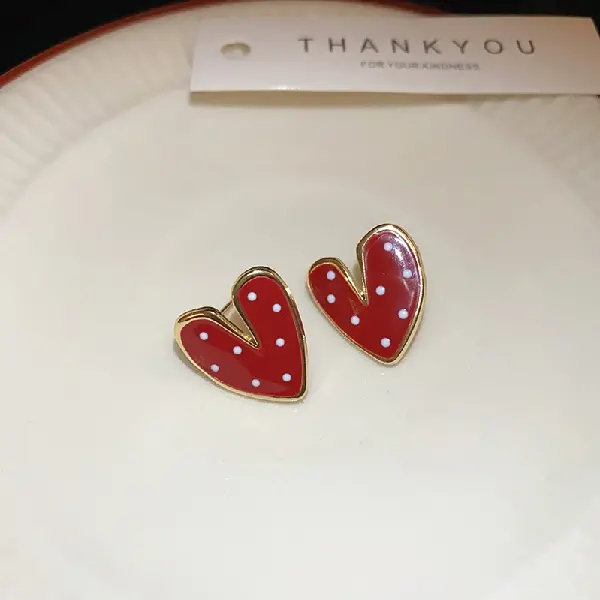 3-Silver needle dripping oil love wave dot earrings,tkmbeautysupply.com
