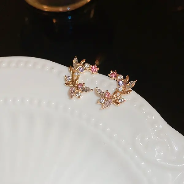 13-Silver Needle Diamond Branch Stud Earrings,tkmbeautysupply.com
