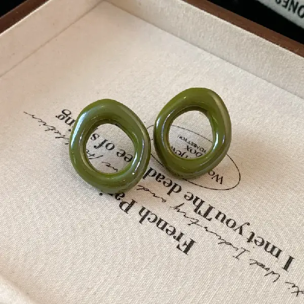 14-Silver Needle Resin Round Hollow Stud Earrings,tkmbeautysupply.com