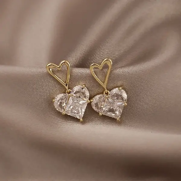 15-silver needle zircon love earrings,tkmbeautysupply.com
