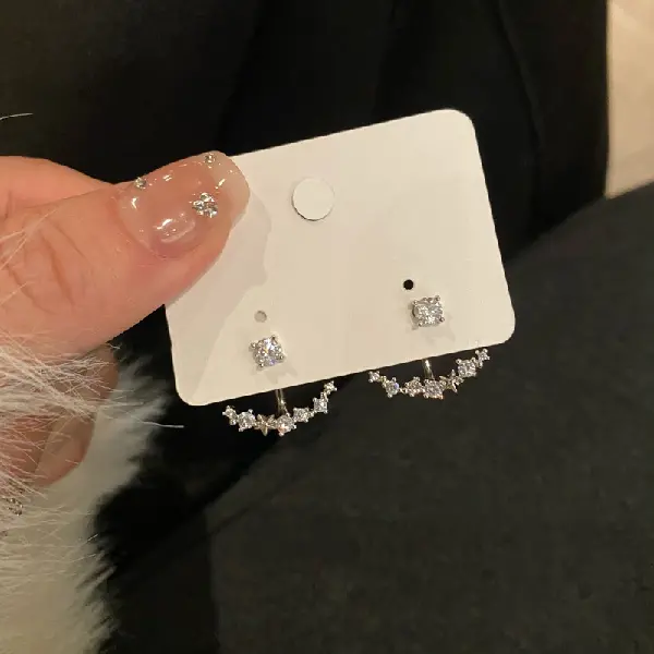16-Silver needle studded diamond and pearl two-piece earrings,tkmbeautysupply.com