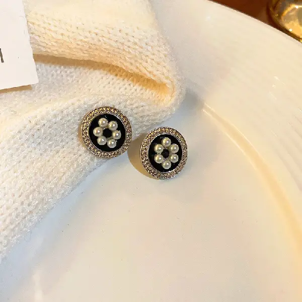 22-Silver Needle Oil Drop Flower Pearl Stud Earrings,tkmbeautysupply.com