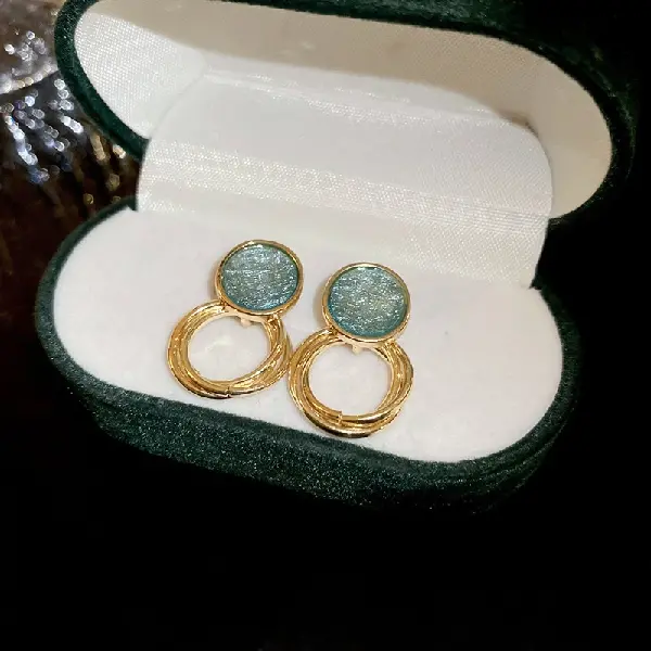 24-Silver Needle Green Brushed Round Stud Earrings,tkmbeautysupply.com
