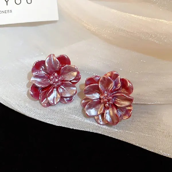 25-Silver Needle Double Layer Flower Stud Earrings,tkmbeautysupply.com