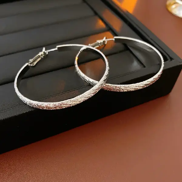 26-Silver Needle Round Pleated Twill Earrings,tkmbeautysupply.com