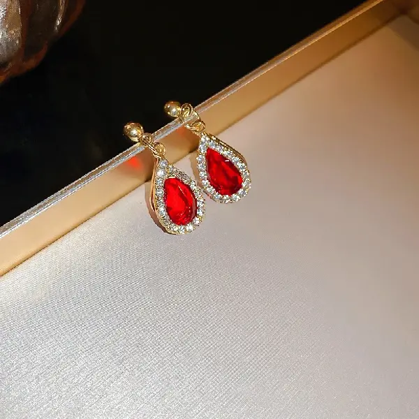 30-silver needle red stud earrings,tkmbeautysupply.com