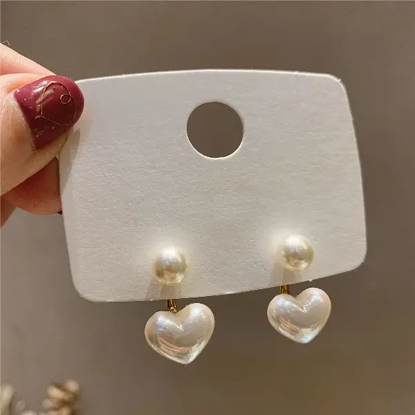 Silver Needle Pearl Love Earrings,tkmbeautysupply.com